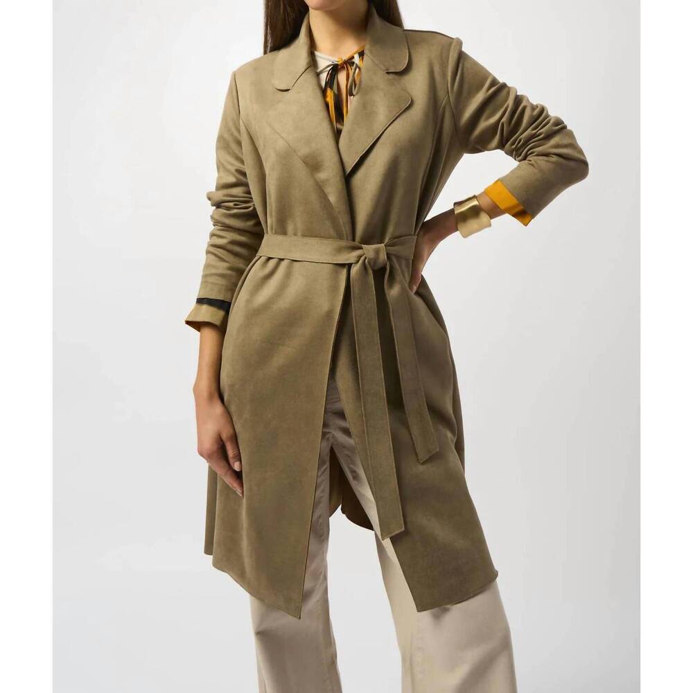 NEW JOSEPH RIBKOFF faux suede belted trench coat in java